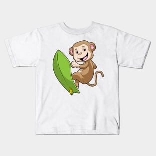 Monkey as Surfer with Surfboard Kids T-Shirt